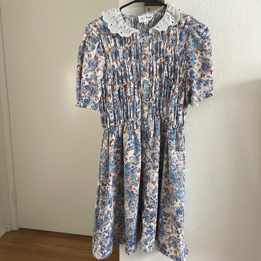 Floral mini dress with lace Peter Pan collar!
